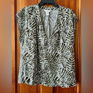 H&M Green Leaf Print V-Neck Blouse